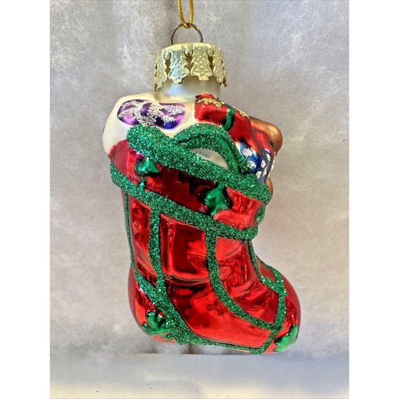 Vintage Figural Mercury Glass Ornament Christmas Stocking with Toys 4" x 2" Mint - Picture 2 of 4